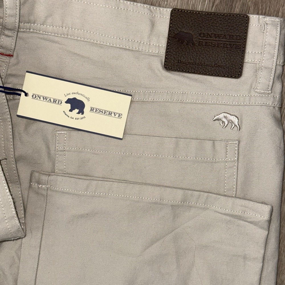 NWT Onward Reserve Flex Micro Canvas Five Pocket Stretch Pants Men's 34x32 Stone